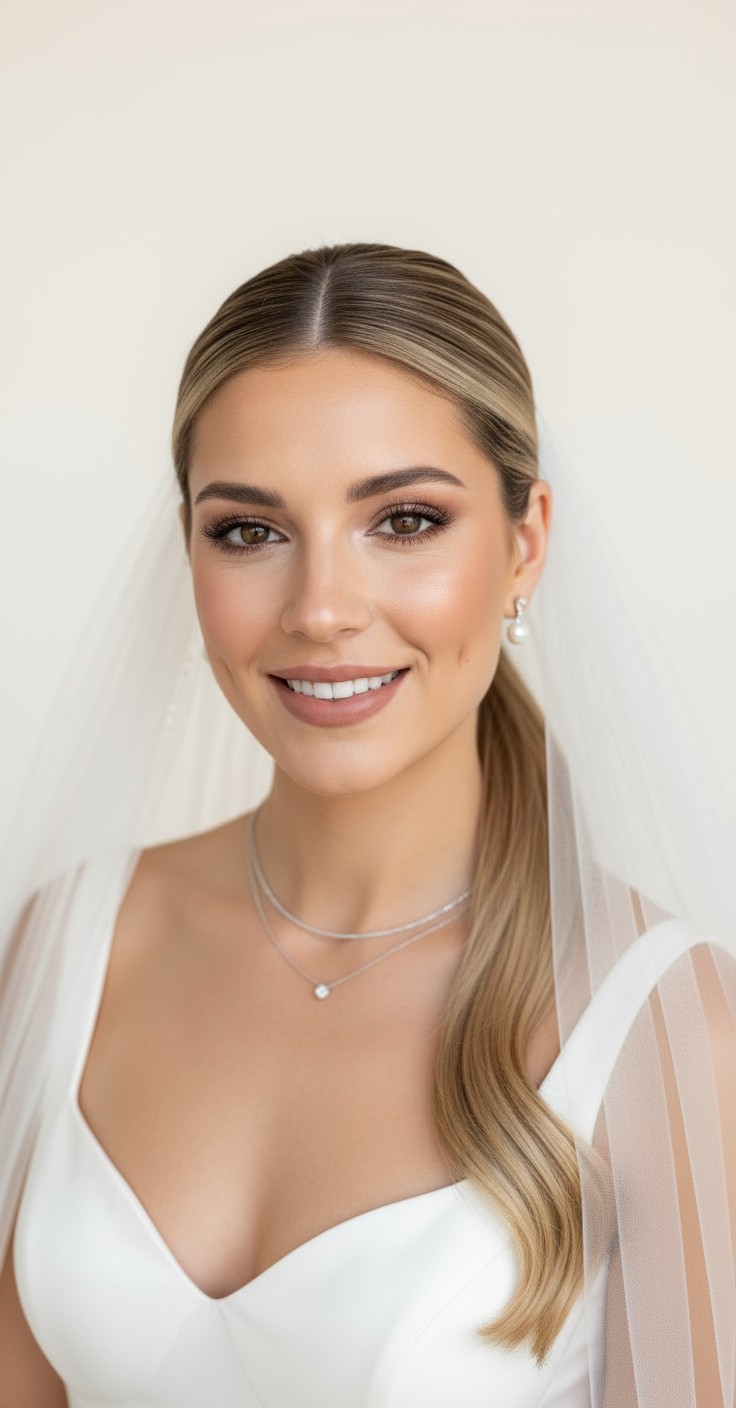 After Wedding Ponytail With Veil